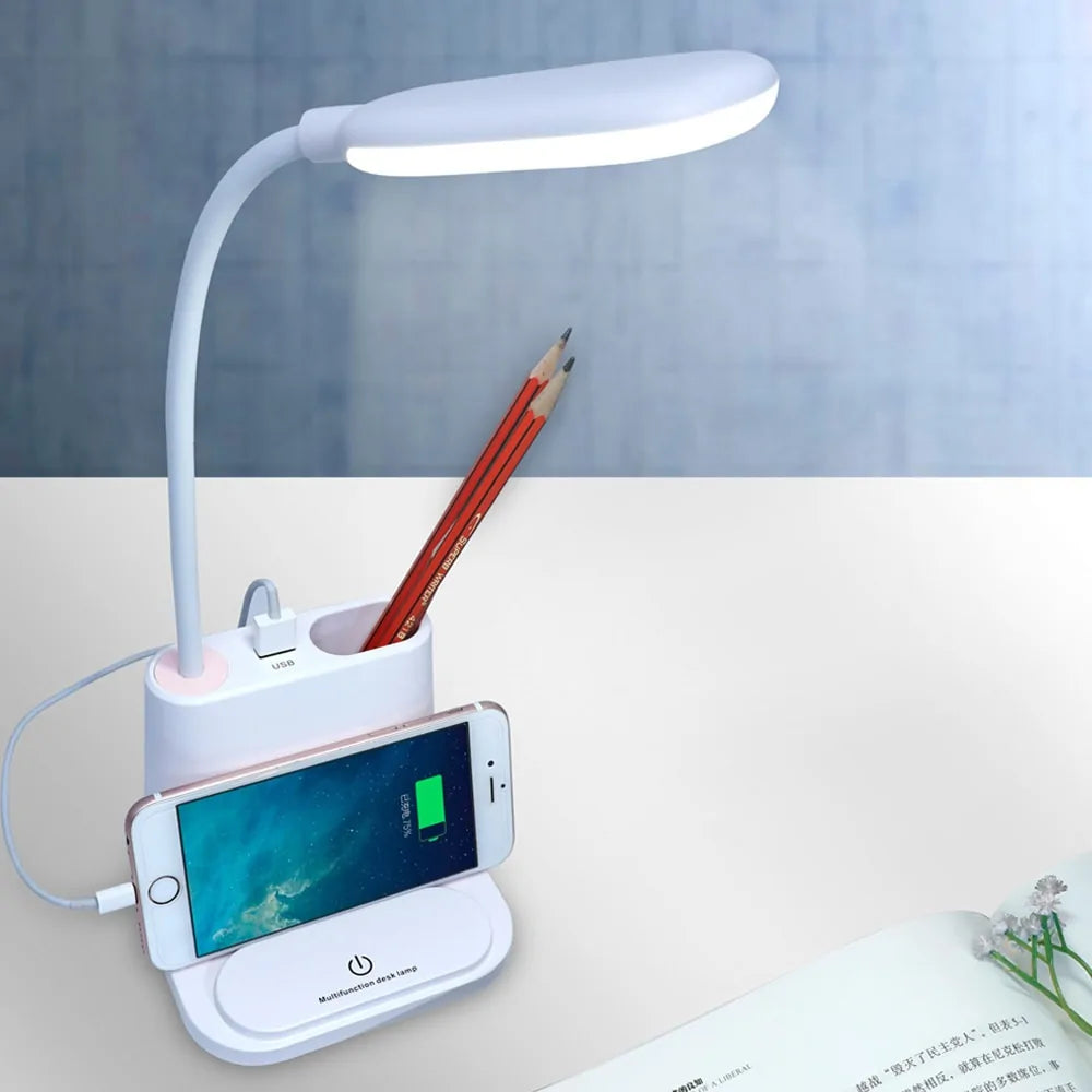 Flexi LED Desk Lamp with Phone Holder & Fan